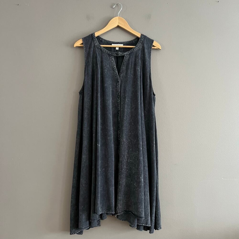Umgee+ USA Womens XL Gray Acid Wash Button Front Tunic Dress Sleeveless Boho